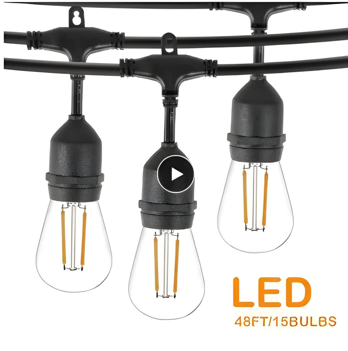 Black decoration light string with bulbs for indoor and outdoor illumination