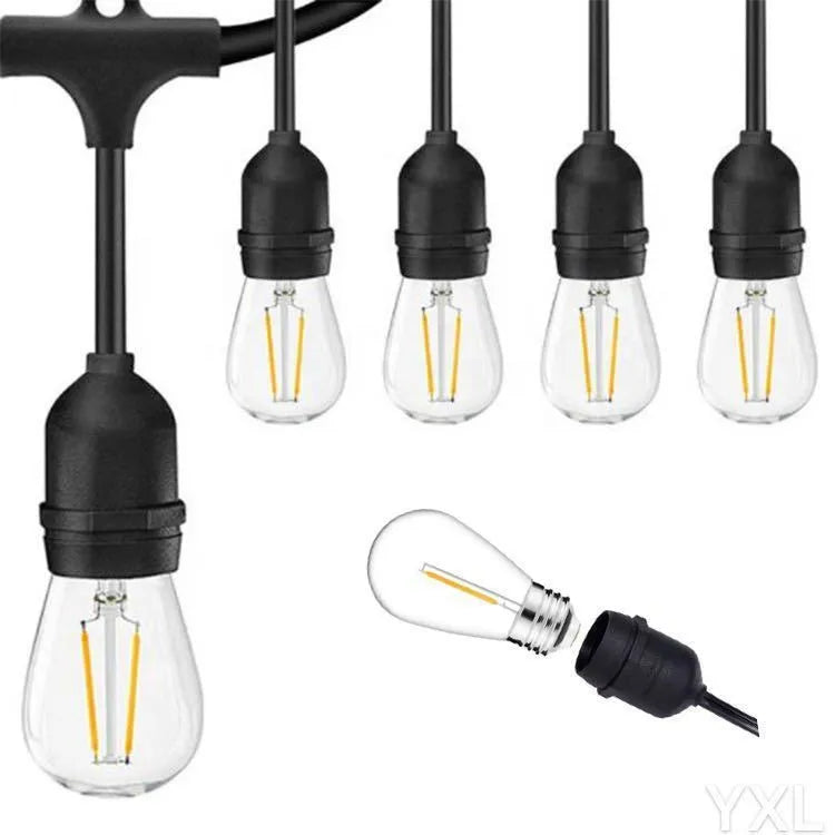 Black decoration light string with bulbs for indoor and outdoor illumination