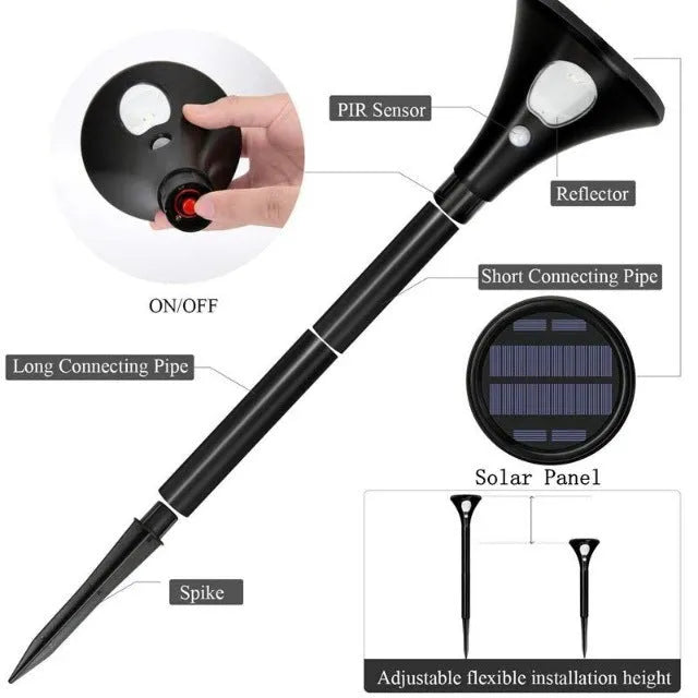 Solar induction ground plug lawn light with lamp pole and IP65 waterproof rating for outdoor garden use