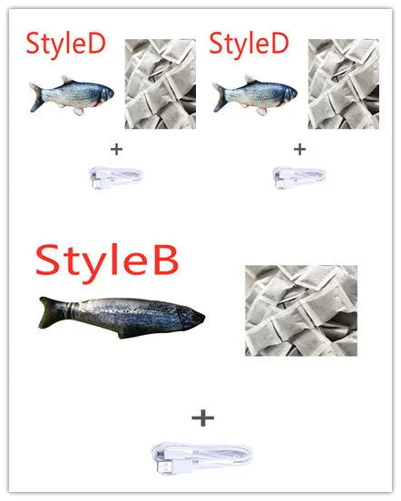 Electronic jumping fish cat toy with USB cable, multicolor 30cm PP fish simulation