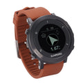 Smart sports watch with stainless steel bezel on a black nylon strap, displaying GPS and heart rate data on screen.