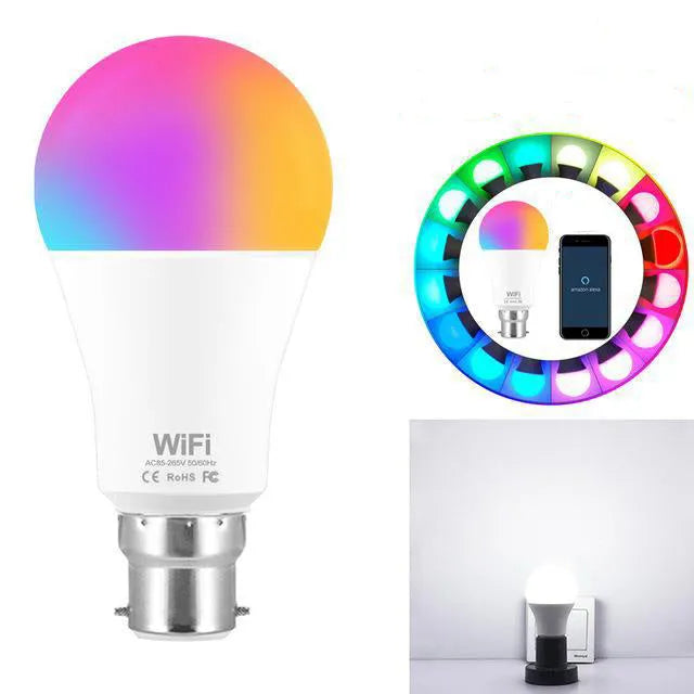 WiFi smart LED light bulb with RGB colours and white lighting options