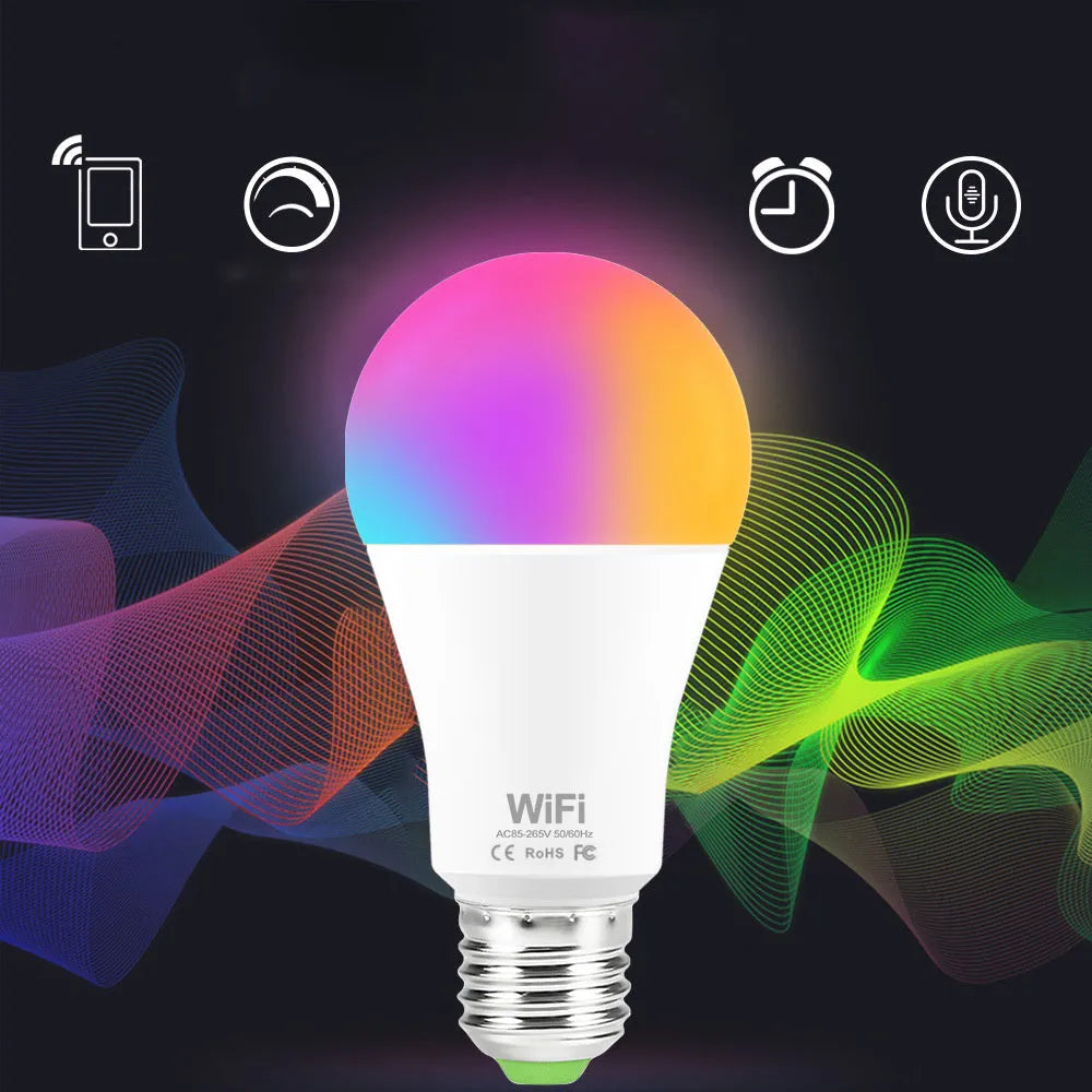 WiFi smart LED light bulb with RGB colours and white lighting options