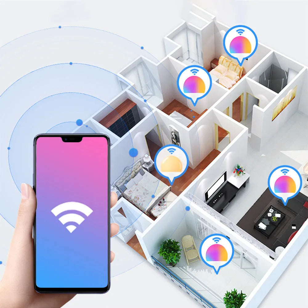 WiFi smart LED light bulb with RGB colours and white lighting options
