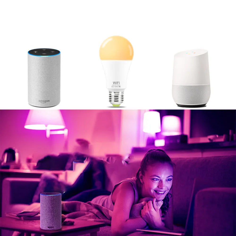 WiFi smart LED light bulb with RGB colours and white lighting options