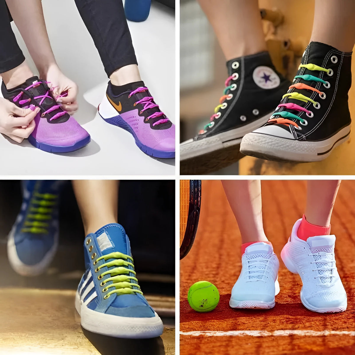 Elastic silicone shoelaces 11.5cm stretch to 30cm in assorted colours, 12 pieces for sports shoes and trainers