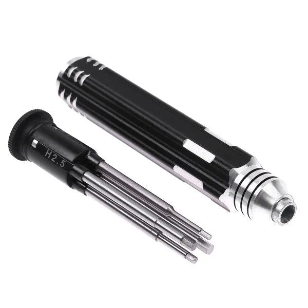 Black aluminium handle four-piece hexagon socket screwdriver set for aeromodelling with four high-speed steel bits