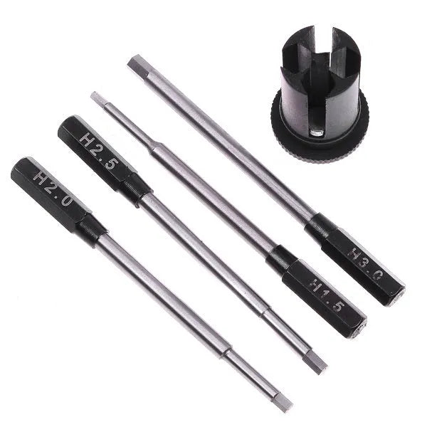 Black aluminium handle four-piece hexagon socket screwdriver set for aeromodelling with four high-speed steel bits