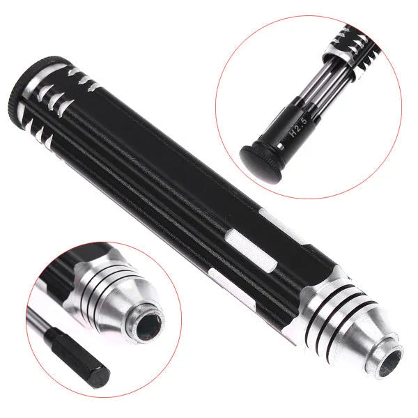 Black aluminium handle four-piece hexagon socket screwdriver set for aeromodelling with four high-speed steel bits