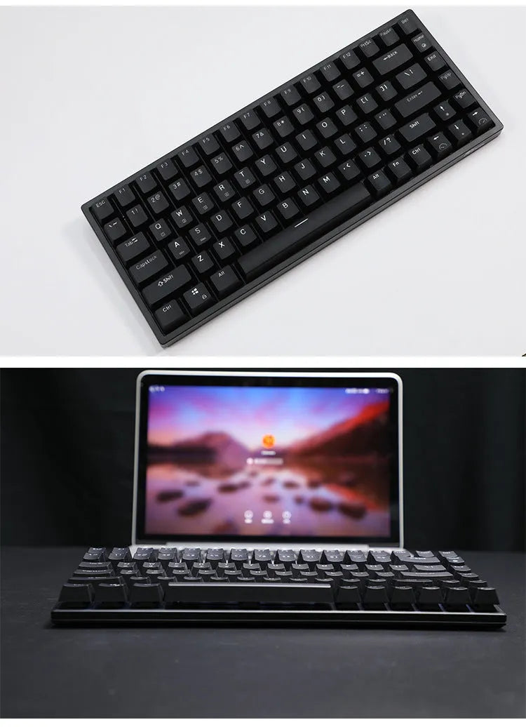 RK526 wireless mechanical keyboard and mouse set in blue with USB transmitter and charging cable