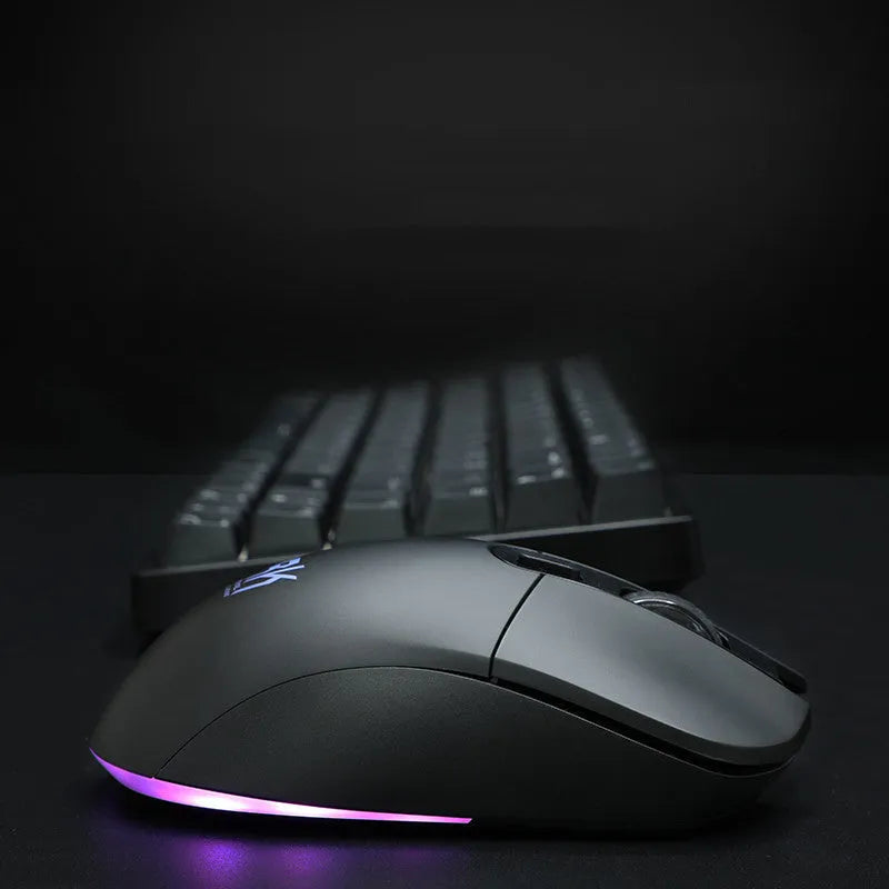 RK526 wireless mechanical keyboard and mouse set in blue with USB transmitter and charging cable