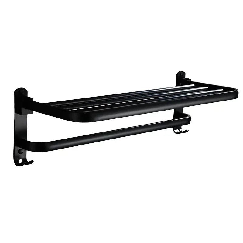Perforated aluminium bathroom folding shelf with double-layer towel rack in light luxury style