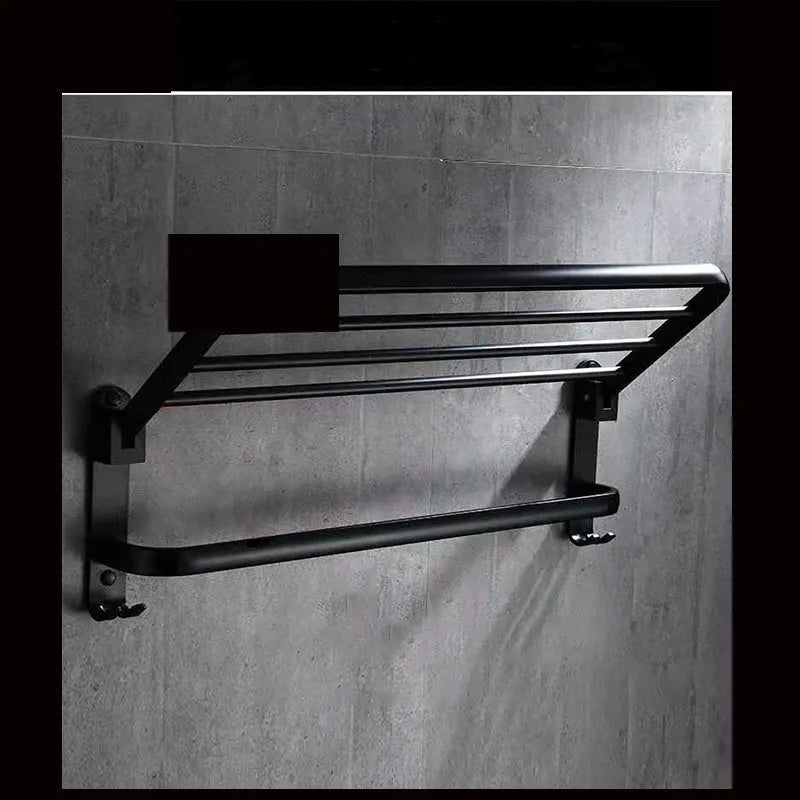 Perforated aluminium bathroom folding shelf with double-layer towel rack in light luxury style