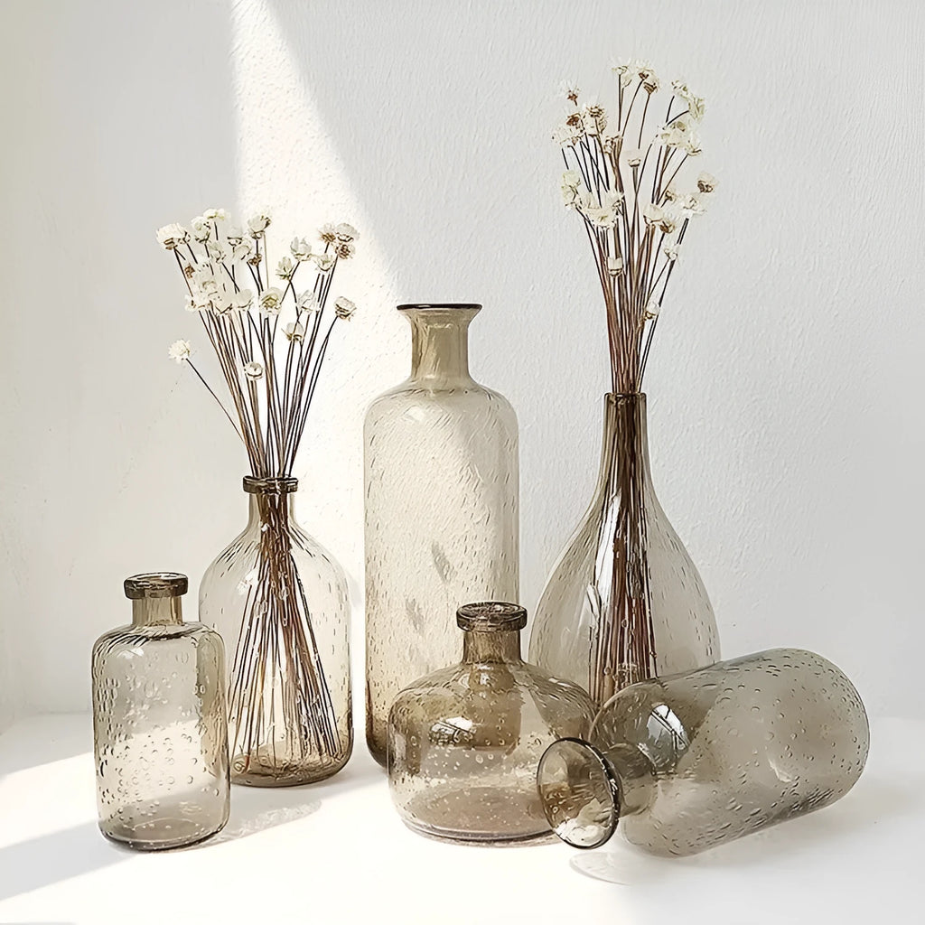 Grey geometric bubble glass vase with stained glass construction and modern design