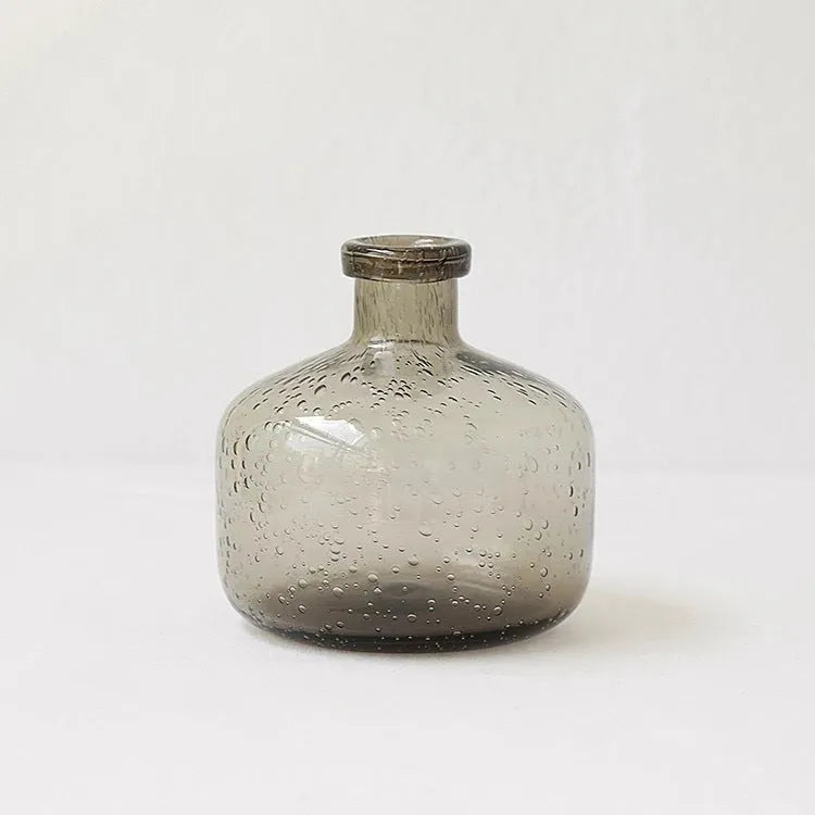 Grey geometric bubble glass vase with stained glass construction and modern design
