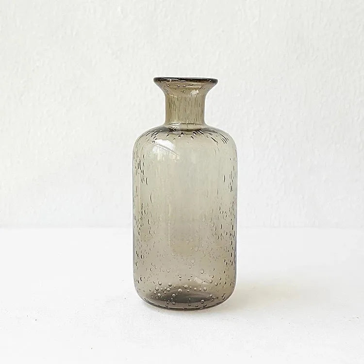 Grey geometric bubble glass vase with stained glass construction and modern design