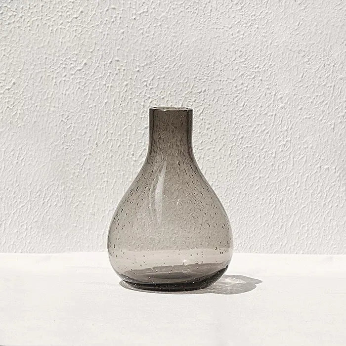 Grey geometric bubble glass vase with stained glass construction and modern design