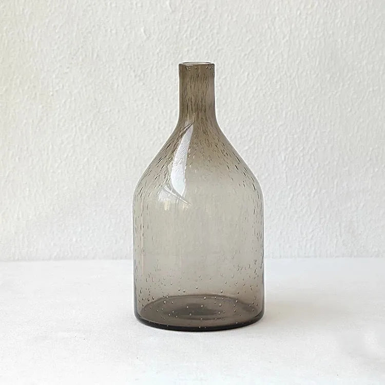 Grey geometric bubble glass vase with stained glass construction and modern design