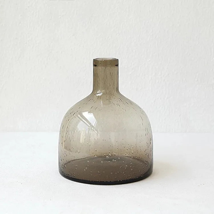 Grey geometric bubble glass vase with stained glass construction and modern design