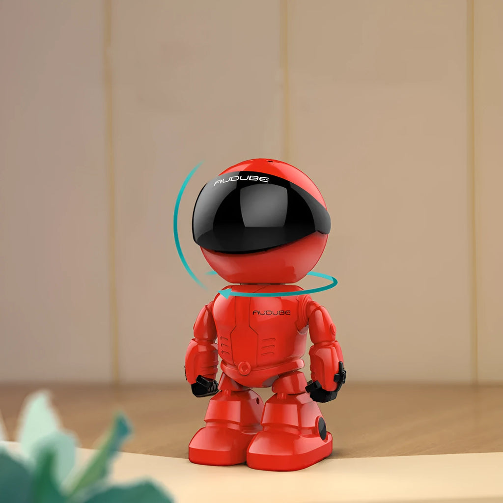 Silver HD night vision surveillance robot with PTZ rotation capability and wide-angle lens