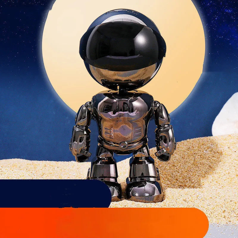 Silver HD night vision surveillance robot with PTZ rotation capability and wide-angle lens