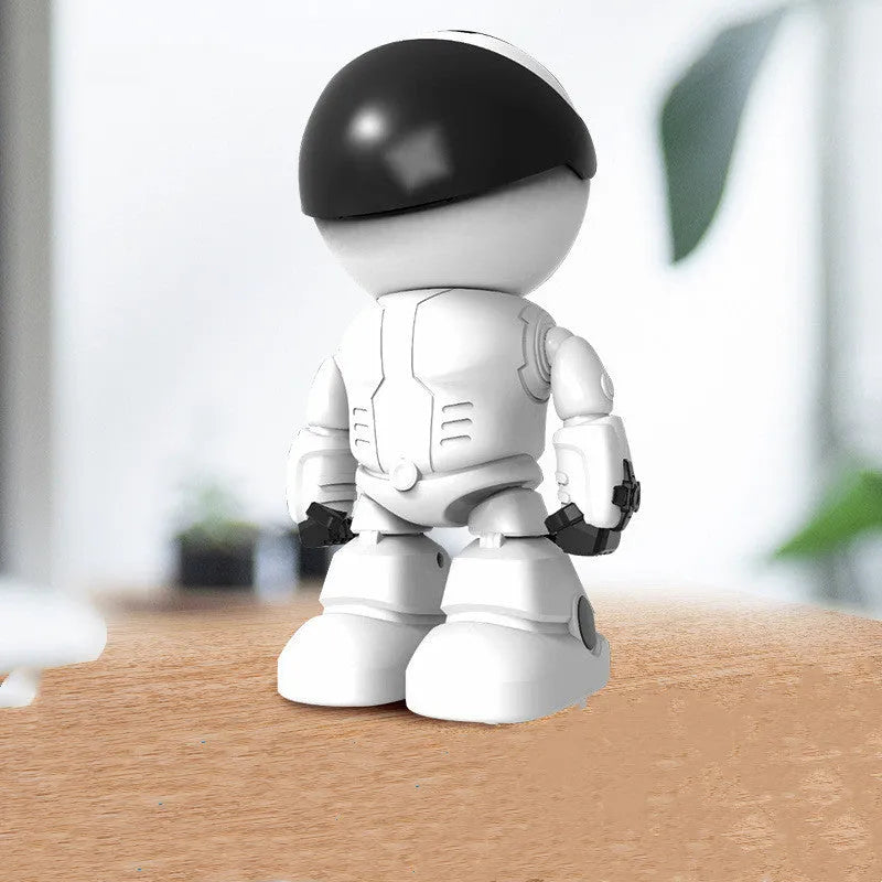 Silver HD night vision surveillance robot with PTZ rotation capability and wide-angle lens