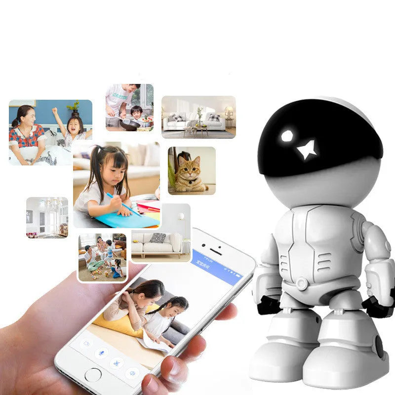 Silver HD night vision surveillance robot with PTZ rotation capability and wide-angle lens
