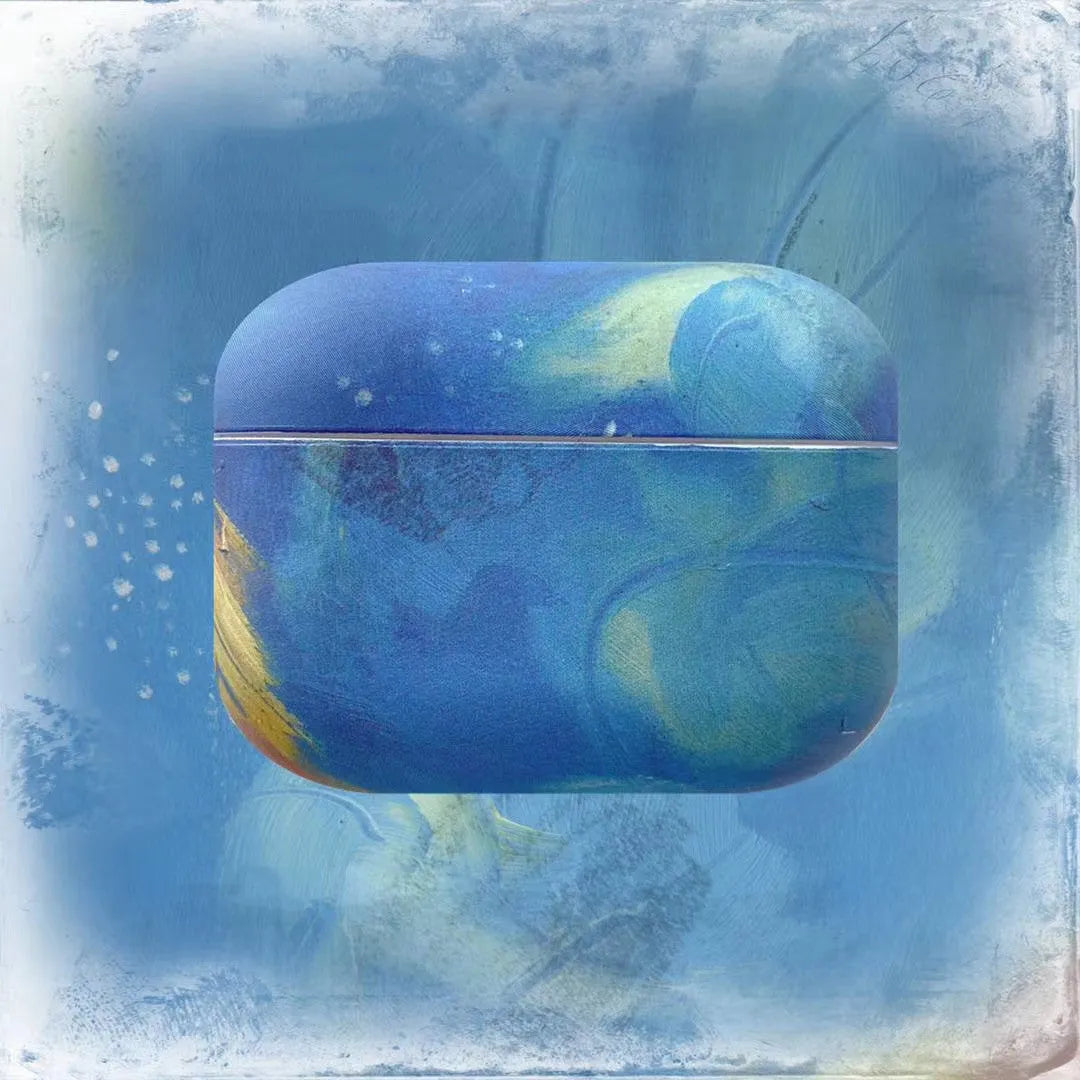 Pink and blue watercolour hard plastic protective case for Apple AirPods 1, 2, and Pro charging cases.