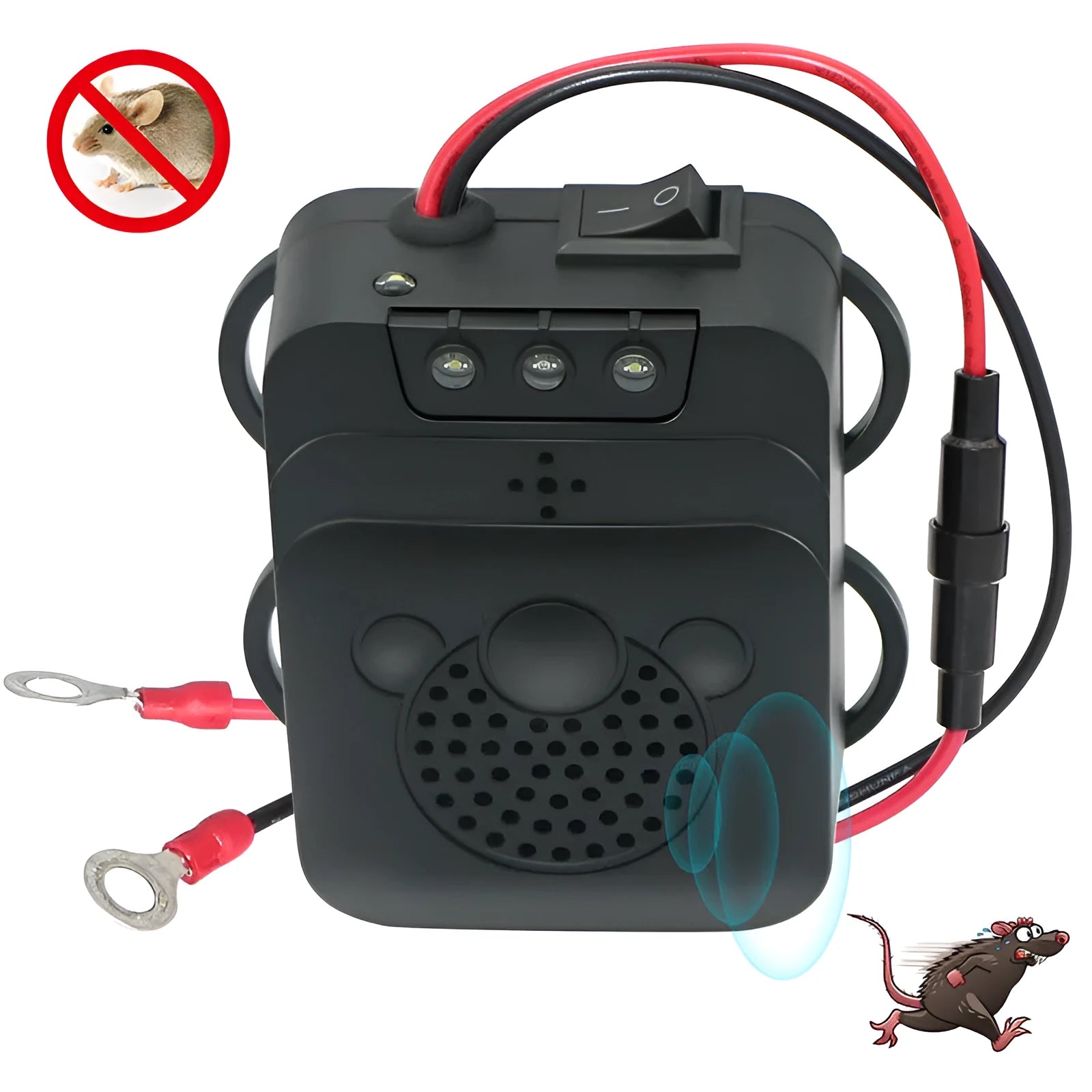 Temehee black rectangular rodent repellent with ultrasonic function and LED light, boxed