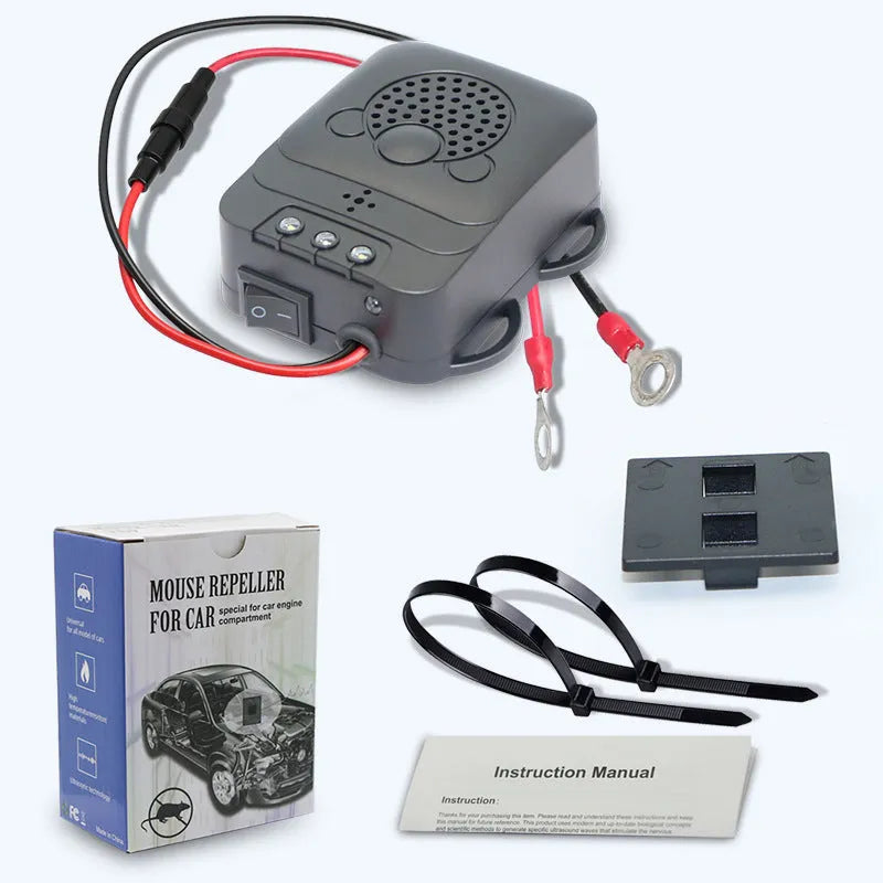 Temehee black rectangular rodent repellent with ultrasonic function and LED light, boxed