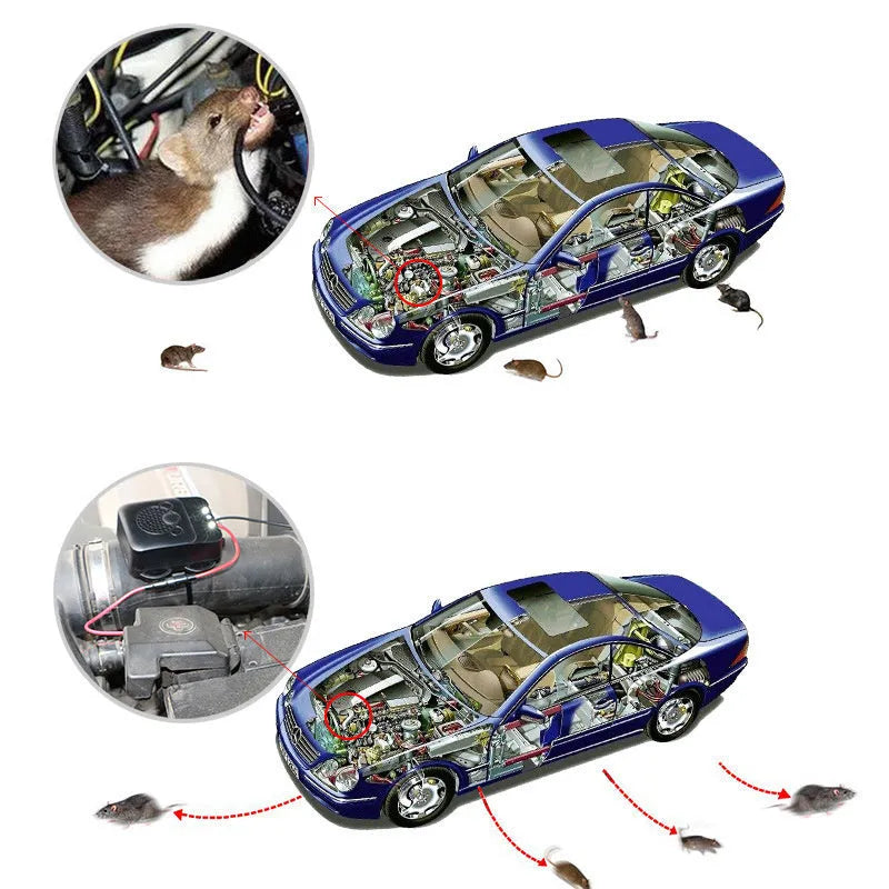 Temehee black rectangular rodent repellent with ultrasonic function and LED light, boxed