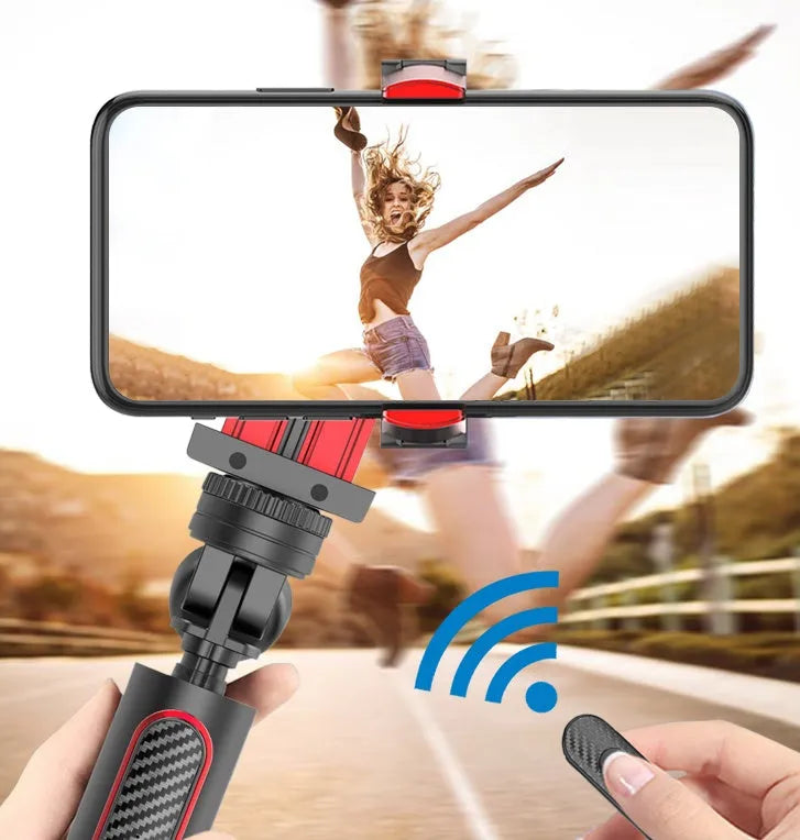 Aluminium iPhone video stabilizer tripod extended to 716mm with adjustable phone clamp