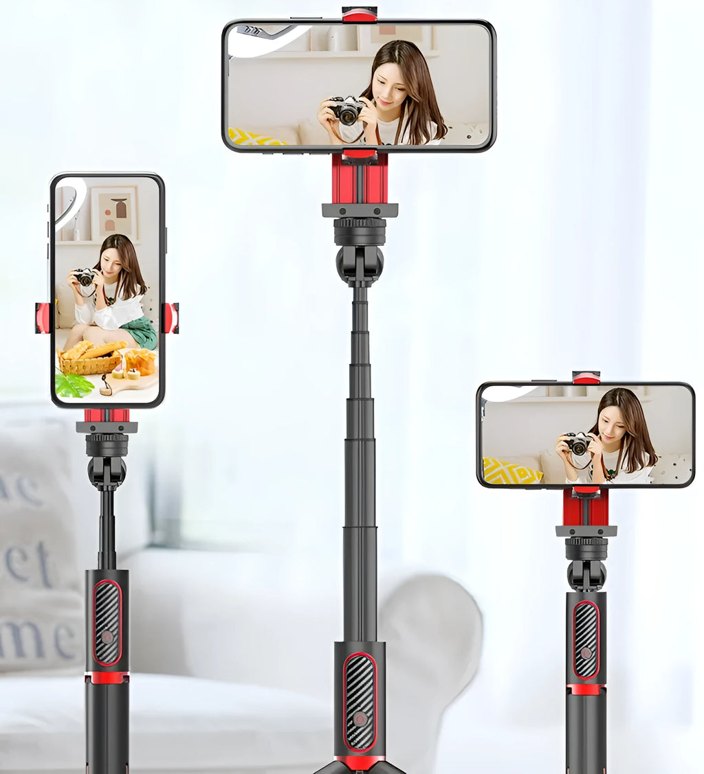 Aluminium iPhone video stabilizer tripod extended to 716mm with adjustable phone clamp
