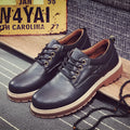 Men's round-toe casual shoes with front tie closure in black, brown and dark brown options