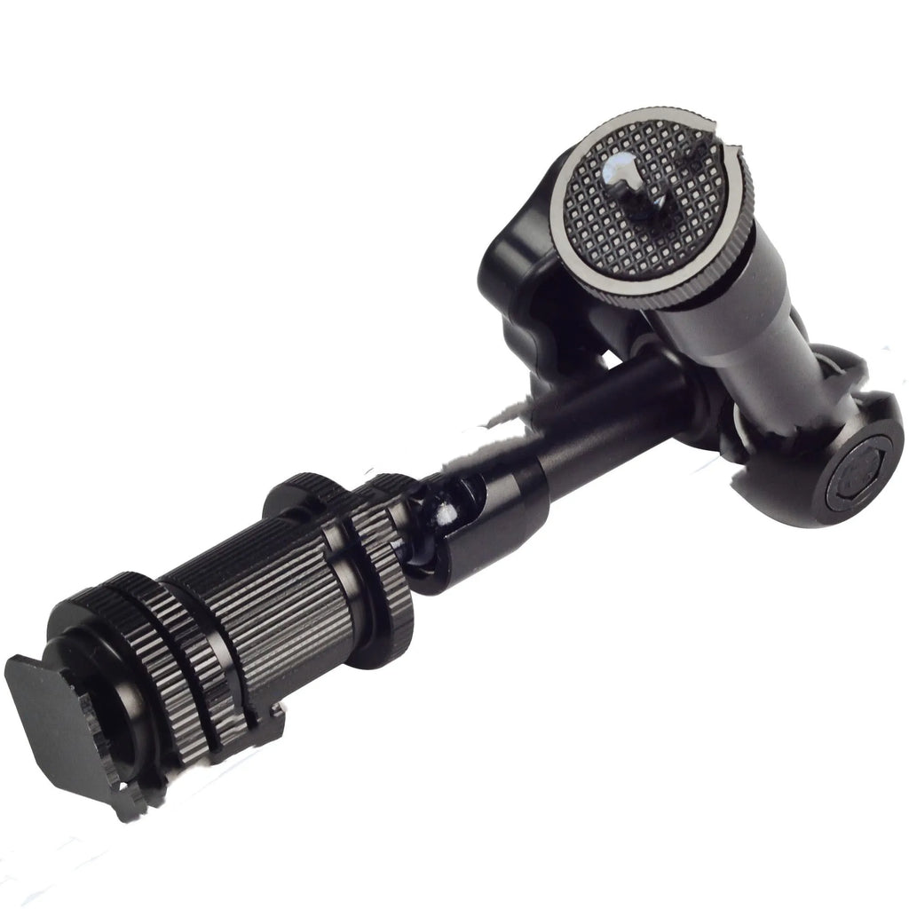 Black metal 7-inch magic friction articulating arm for DSLR cameras with hot shoe mount