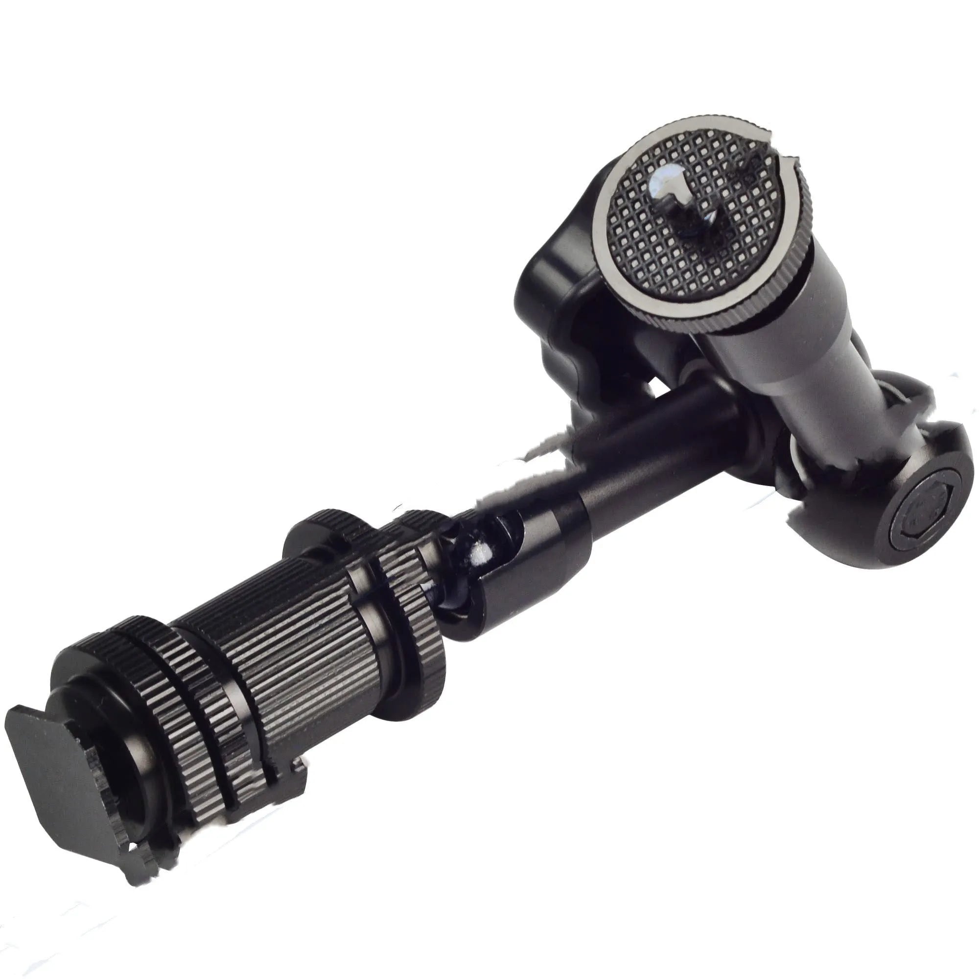 Black metal 7-inch magic friction articulating arm for DSLR cameras with hot shoe mount