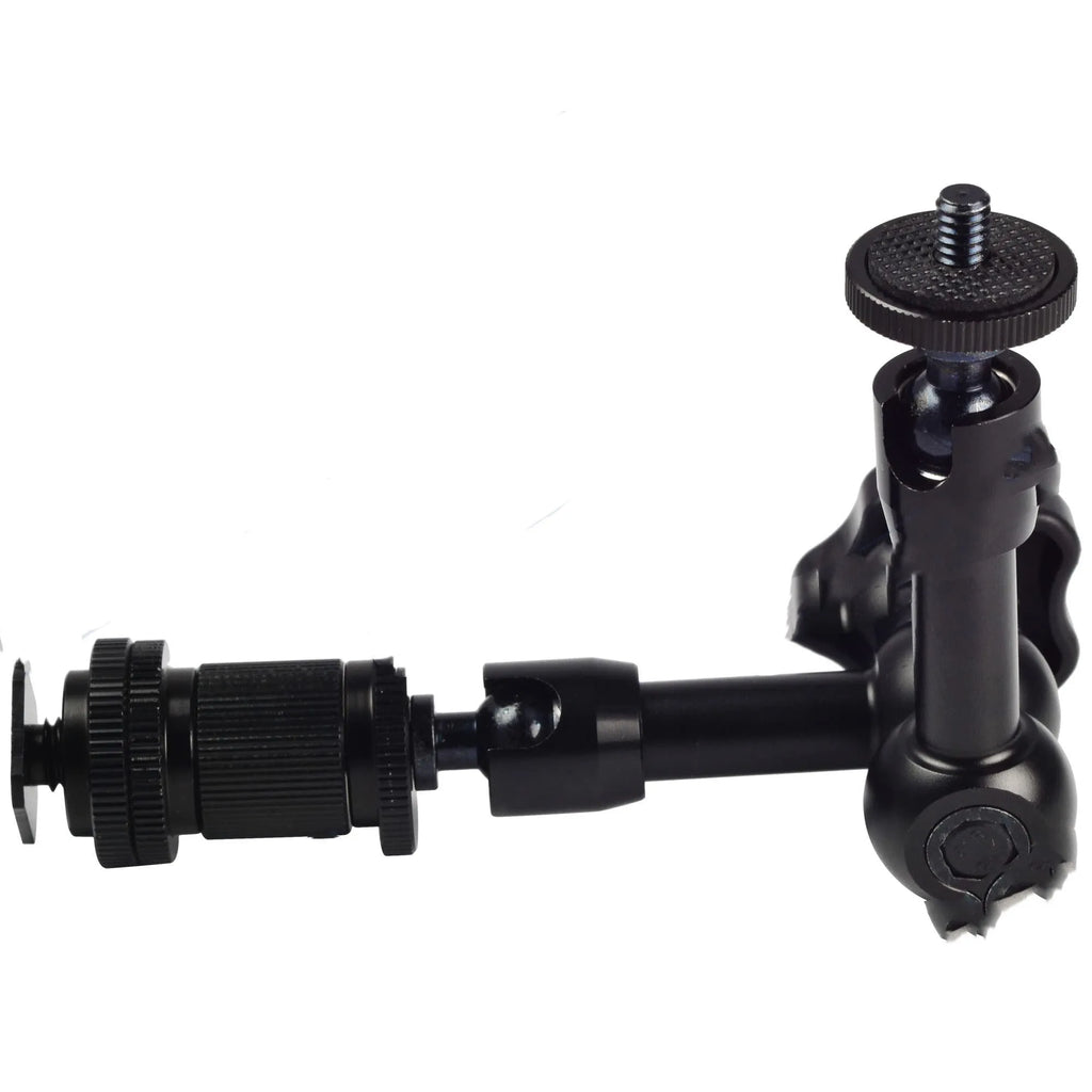 Black metal 7-inch magic friction articulating arm for DSLR cameras with hot shoe mount