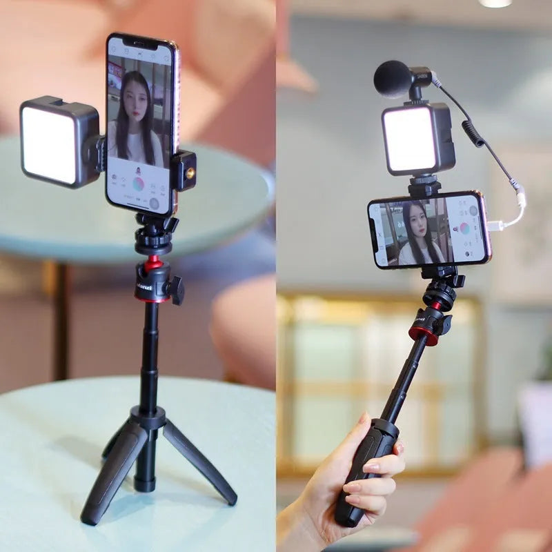 Vlog bracket set with mobile phone mount, integrated fill light, and included phone stand