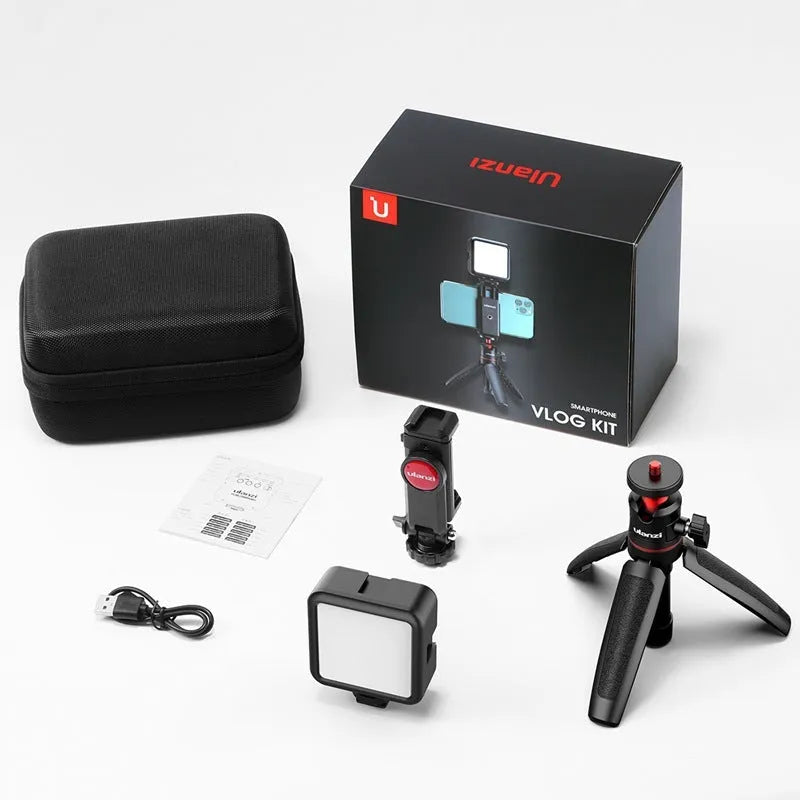 Vlog bracket set with mobile phone mount, integrated fill light, and included phone stand