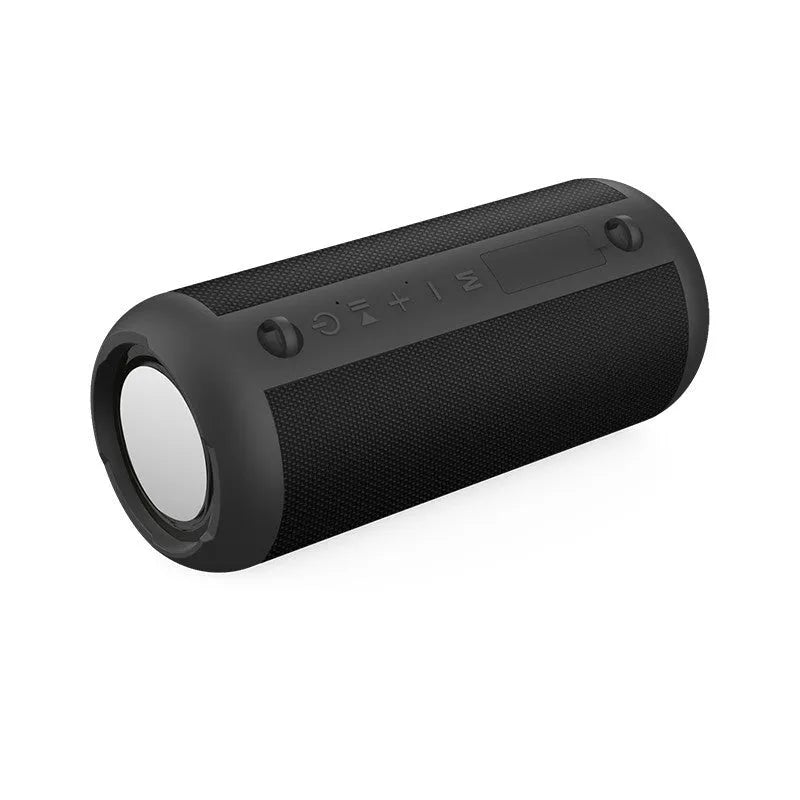 Black 20W portable Bluetooth speaker with 1800mAh battery, 205mm x 90mm plastic body, and button controls
