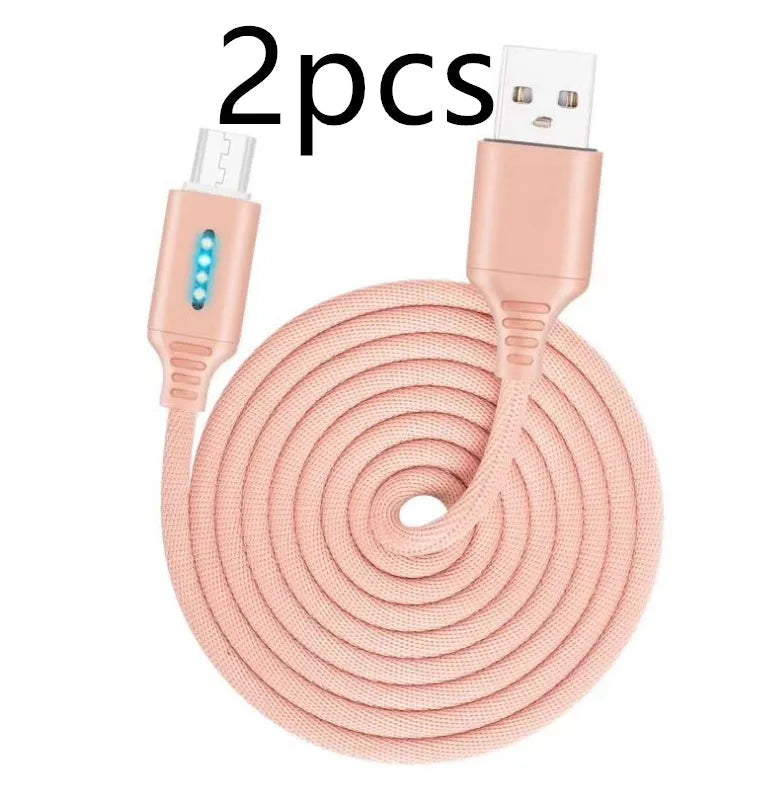Fabric braided USB fast charging cable 1 metre long in black, white, gold, or pink colour