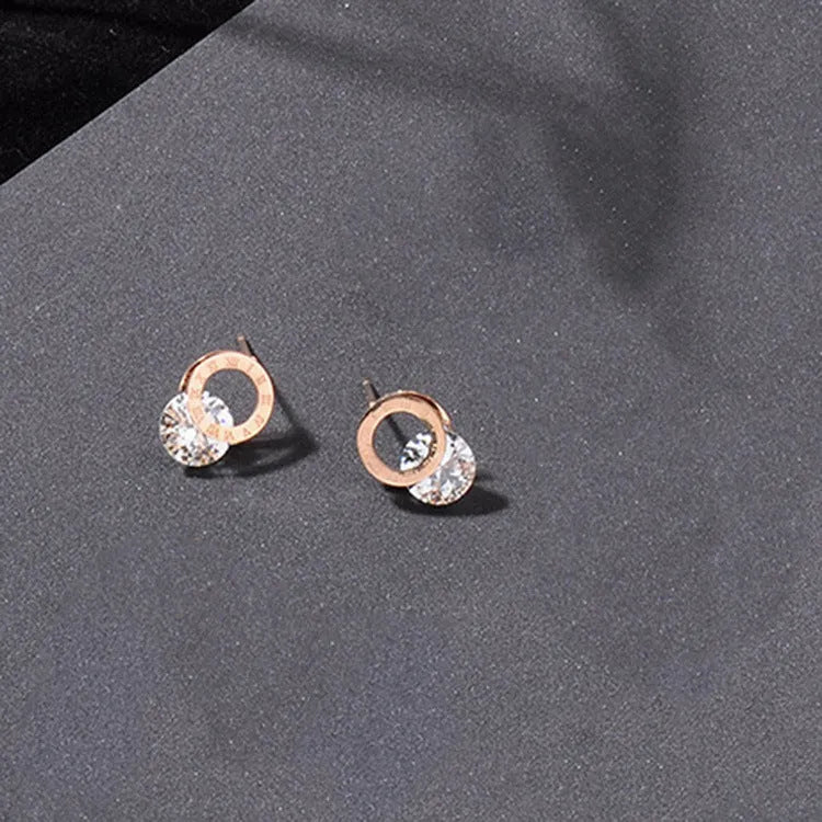 Gold geometric round titanium steel earrings for women in Korean style