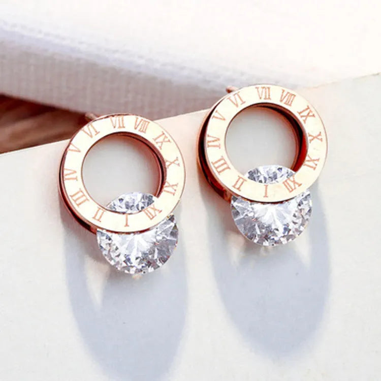 Gold geometric round titanium steel earrings for women in Korean style