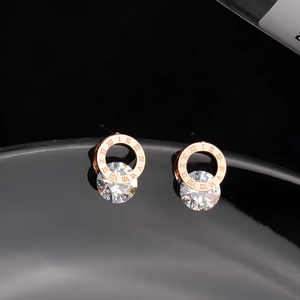 Gold geometric round titanium steel earrings for women in Korean style