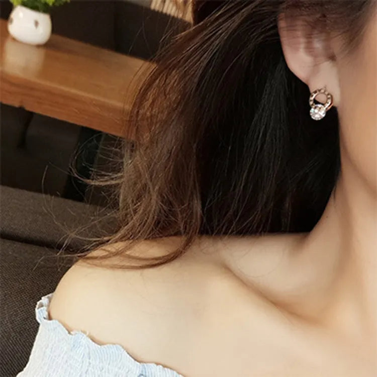Gold geometric round titanium steel earrings for women in Korean style