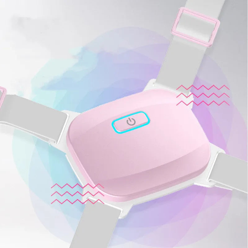 Invisible smart posture corrector with nylon belt, ABS housing, USB charging and 25-degree vibration alarm in grey or pink.