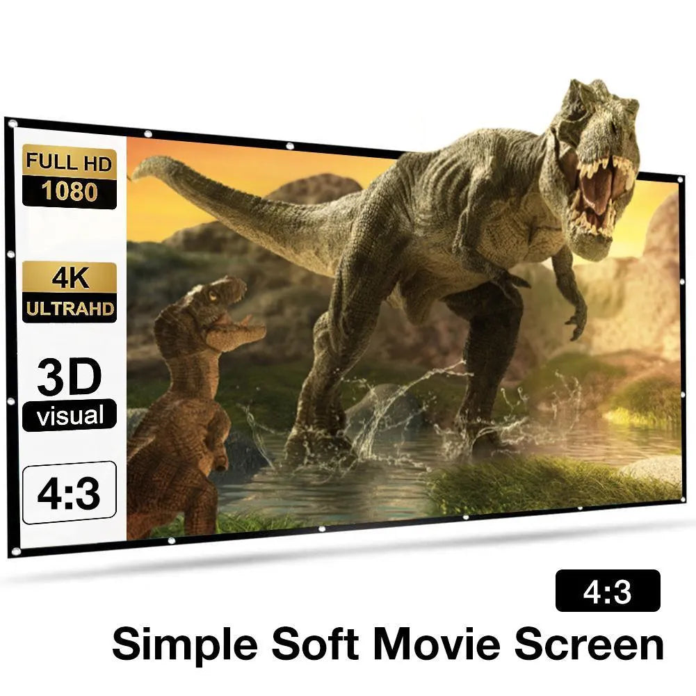 White foldable polyester projector screen showing 150 inch 4:3 soft screen
