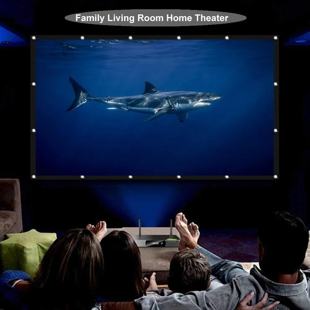 White foldable polyester projector screen showing 150 inch 4:3 soft screen