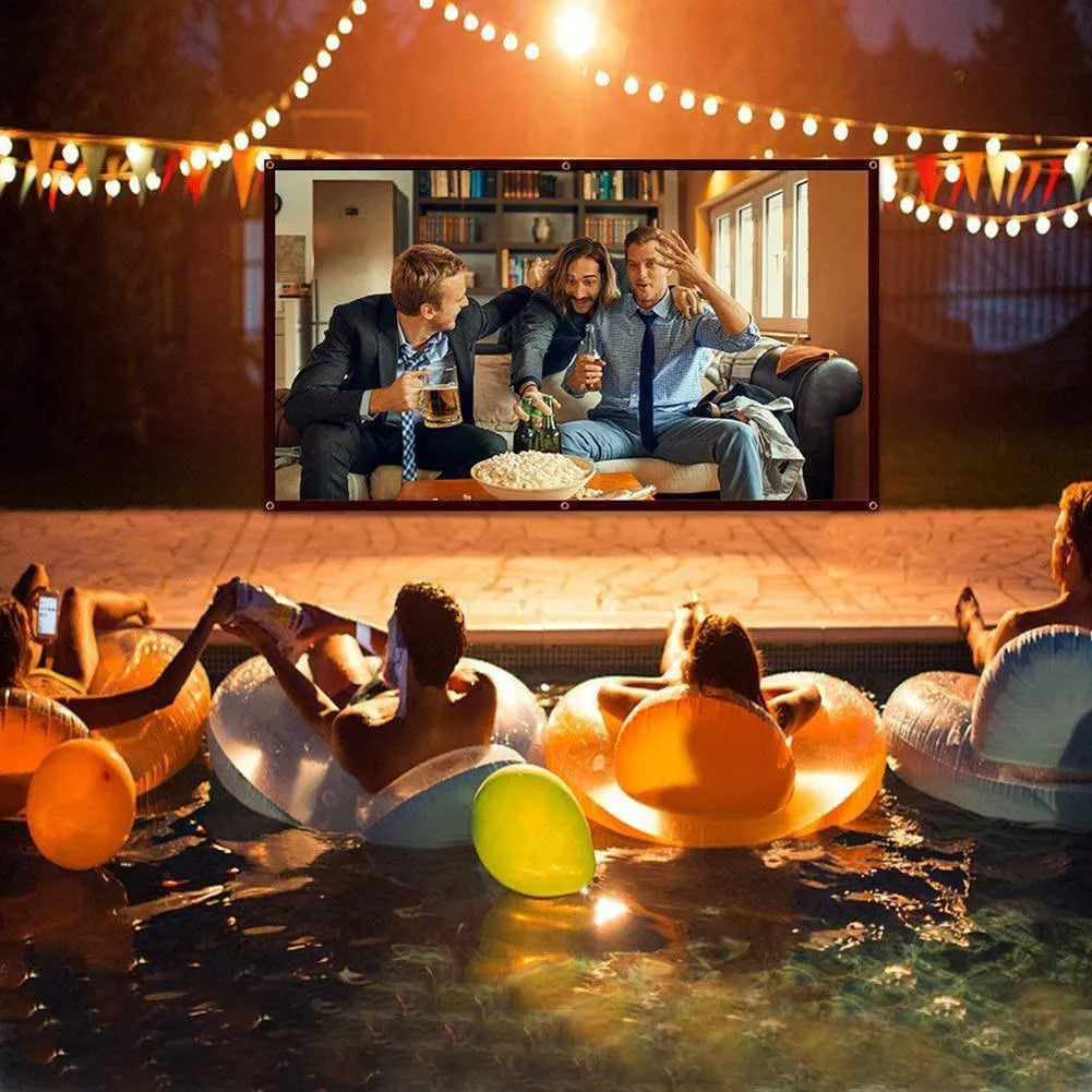White foldable polyester projector screen showing 150 inch 4:3 soft screen