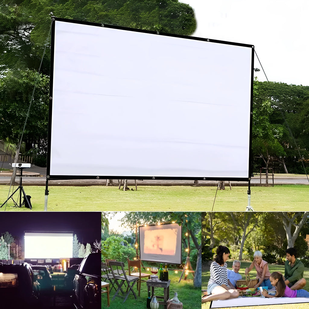 White foldable polyester projector screen showing 150 inch 4:3 soft screen